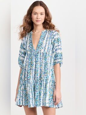 Poupette St. Barth Mini Dress Aria Teal and Yellow Floral
